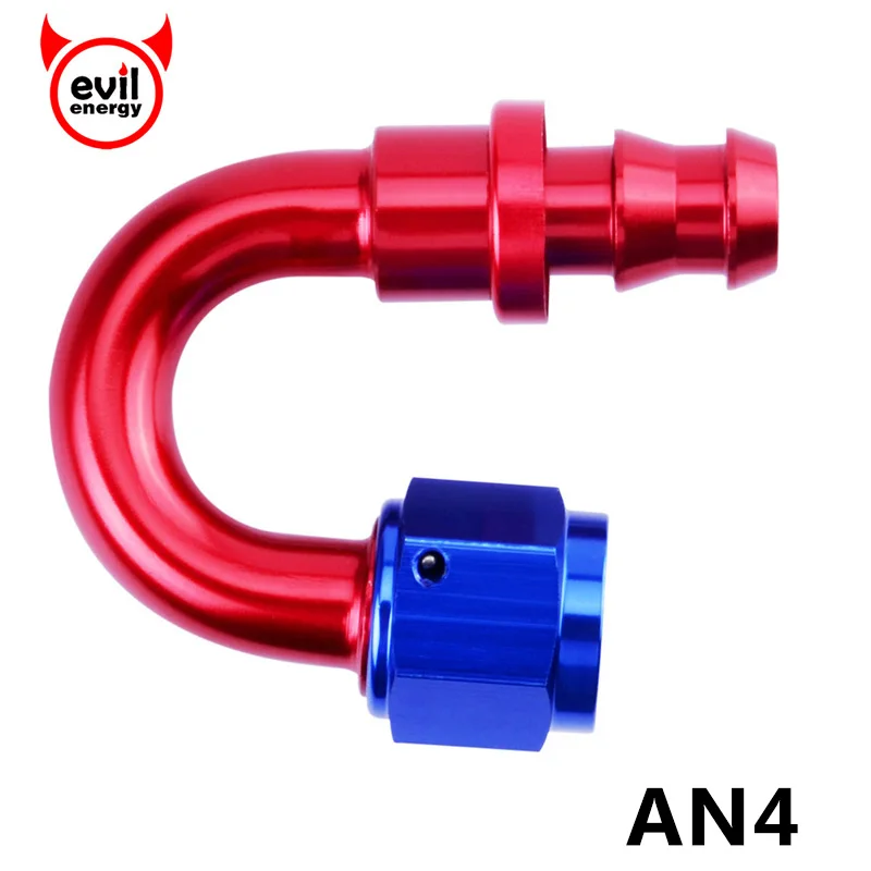 evil energy AN4 Hose End 180 Degree Fuel Push On Fitting Oil Cooler Hose Fitting Reusable Hose