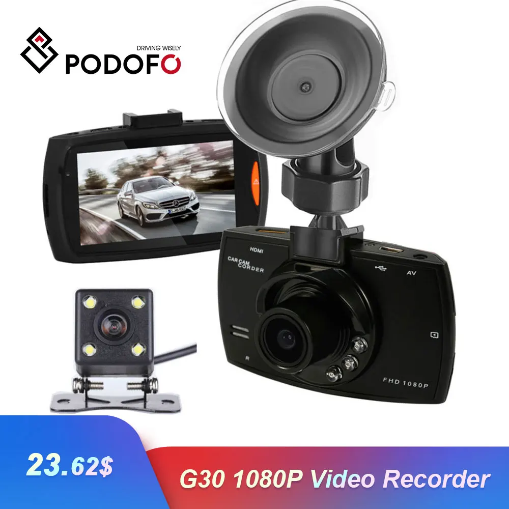 Автомобильный видеорегистратор Podofo G30 Full HD 1080P с двойной камерой заднего вида и
