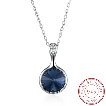 

Lekani Round Pendant Necklace Blue Crystal From Swarovski Necklace Pendant For Women Fashion Wedding Fine Jewelry Gift