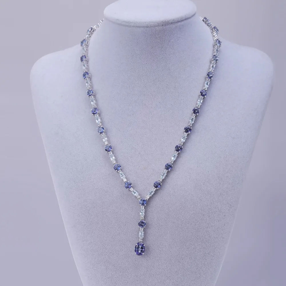Ювелирное балетное ожерелье из природного мистического кварца небесное ожерелье из голубого топаза 925 пробы Серебряное свадебное ожерелье для женщин хорошее ювелирное изделие