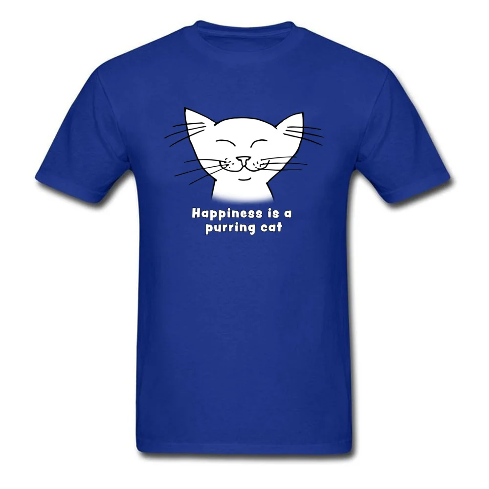 Tops Shirt Leisure Summer Fall Classic Party Short Sleeve Pure Cotton O-Neck Man T Shirt Party Tops T Shirt Free Shipping Happiness is a purring cat   cute cat cartoon blue