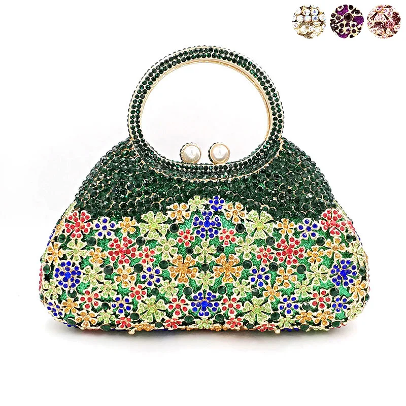 

Fashion design women evening party handbag diamonds flower crystal tote crystal purses bridal wedding party purses