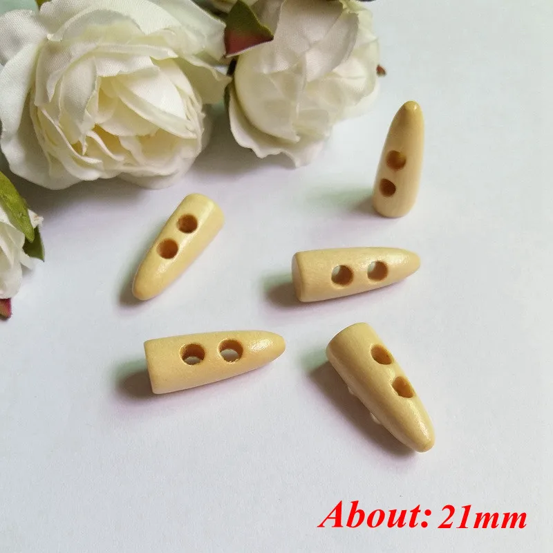 

50 Pieces 21mm Natural wood color Wooden Toggles Button Spike shape Long Two Holes Buttons For Large Duffel Coat