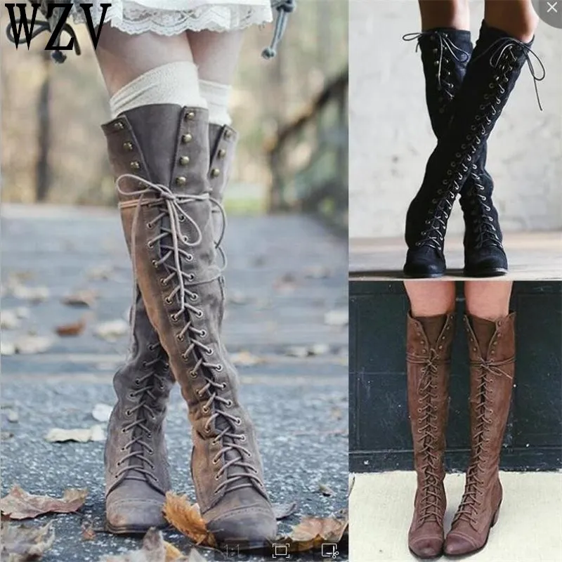 flat heel thigh boots
