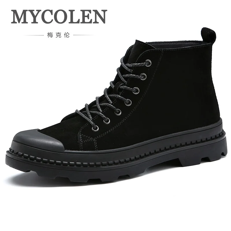 

MYCOLEN Boots Spring/Autumn High Top Help British Tide Boots Black Lace-Up Personality Men's Shoes Botas De Neve Homens