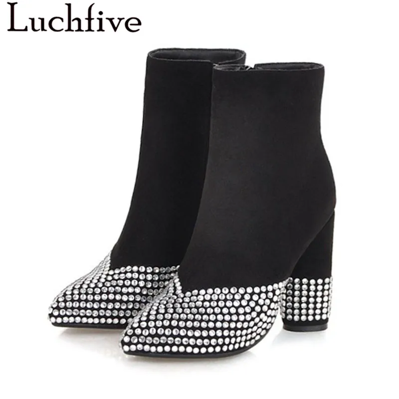 Bling bling crystal deocr Ankle Boots for women shiny stretch fabric ...