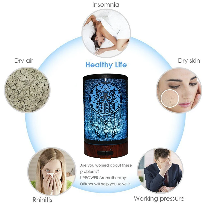 Pаспродажа 100 мл, Электрический увлажнитель воздуха с рисунком совы, ультразвуковой диффузор эфирных масел, Ароматический диффузор, 7 цветов, Ночной св...