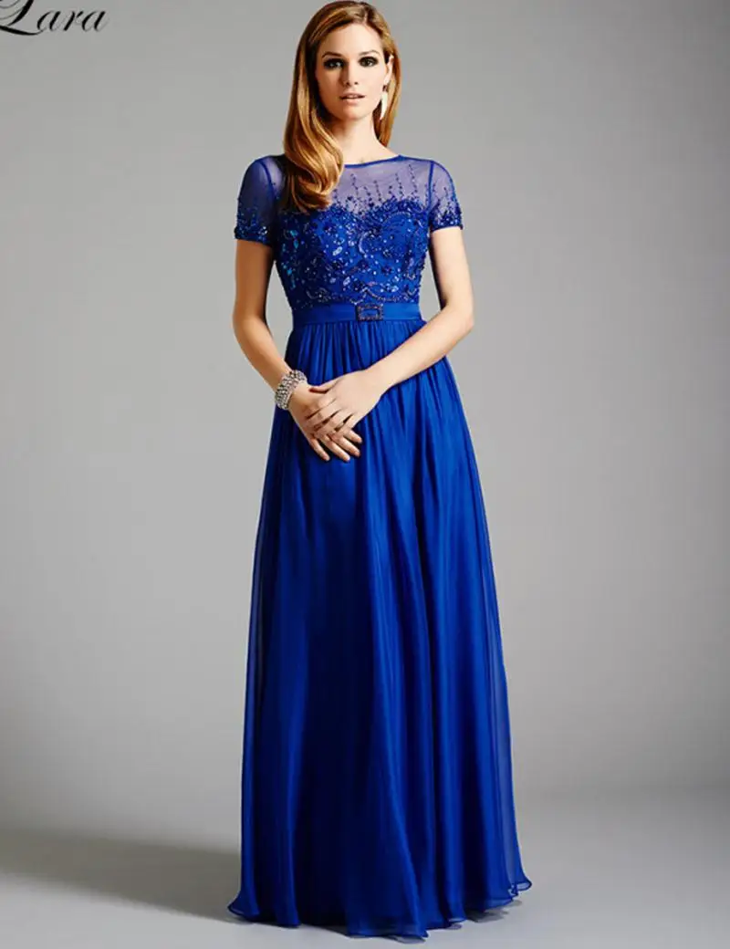 chiffon soft gown with beaded lace on empire waist