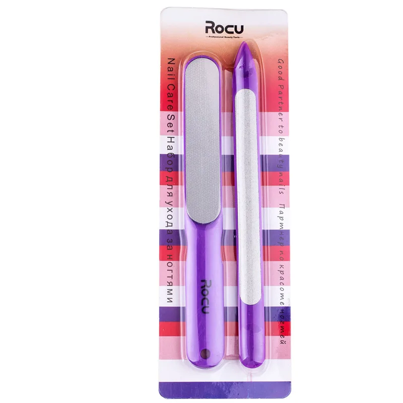 2Pcs Dual Sided Stainless Steel Metal Nail file Manicure Pedicure Tools Women Nail Art File Care Set 141mm*17mm& 151mm*17mm - Цвет: Purple