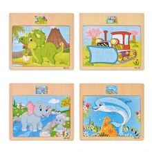 Мультяшная головоломка, пазлы для раннего образования, деревянные игрушки для детей, животные, дорожные познавательные головоломки, интеллектуальные игрушки для детей