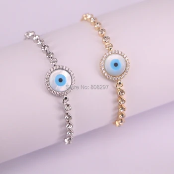 

Wholesale 10Pcs Micro Pave CZ Eye Shell Charm Round Connectors Adjustable Link Chain Bracelets For Women