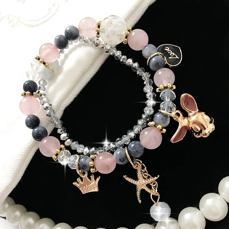 

Crystal Glass Beads Double Layers Weave Bracelets For Women Fashion Tassels Rabbit Starfish Pendant Bracelets For Lovers Jewelry
