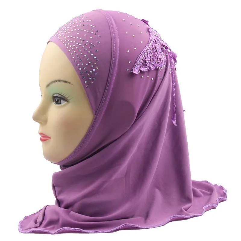 Girls Hijab Kids Muslim Beautiful Embroidery Hijab Islamic Fashion Scarf Shawls Flower Pattern about 45cm