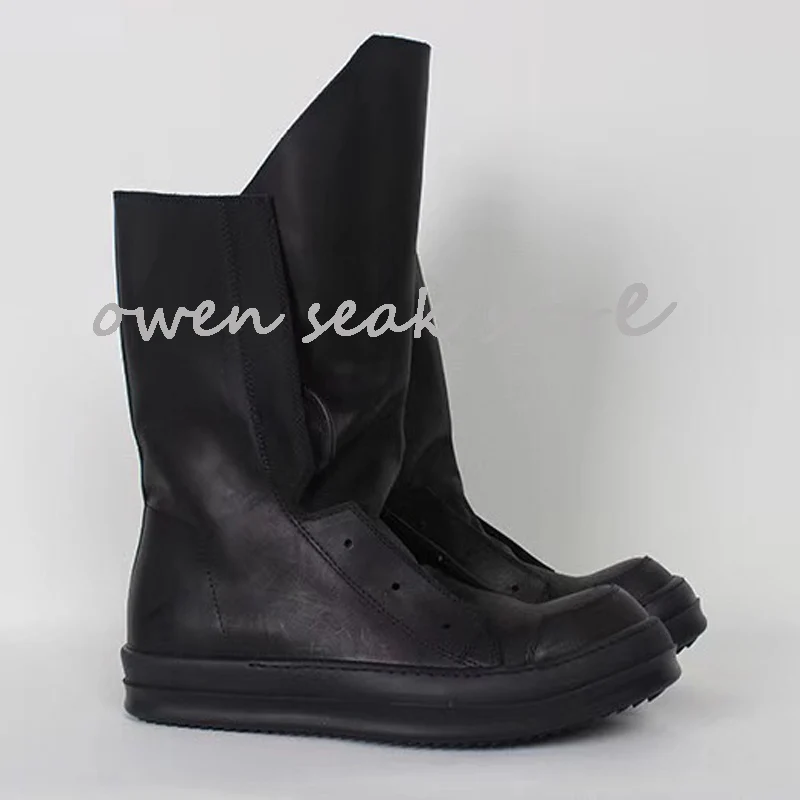 - Owen Seak Men Casual Shoes HighTOP Handmade Classics Boots Luxury Trainers Genuine Leather Laceup Zip Flats Black Sneakers