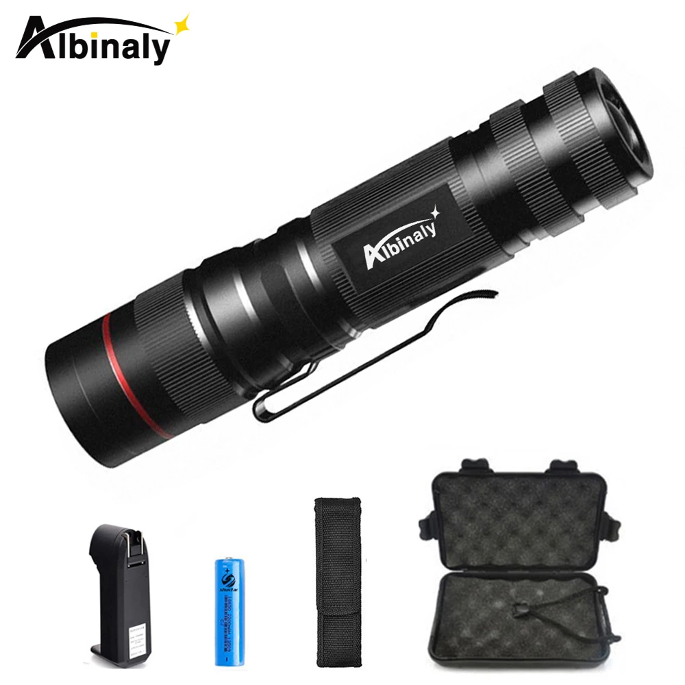 

Albinaly Led flashlight CREE Q5 led torch 3 Modes 2000 Lumens Ultra Bright Zoom flashlight with 14500 battery+charger+gift box