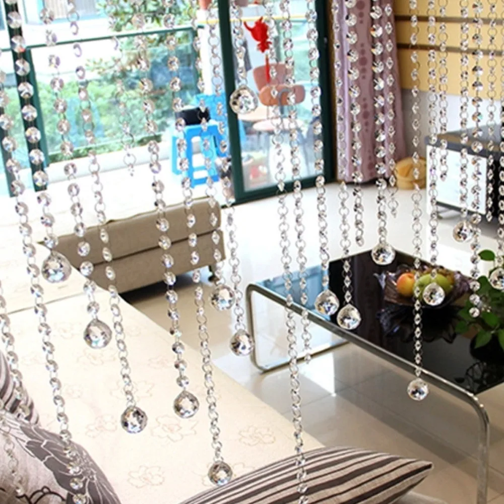 Rideau De Perles En Verre Cristal - Longueur 1 Mètre - Décoration Porte, Fenêtre, Arche - Style Bohème, Luxe