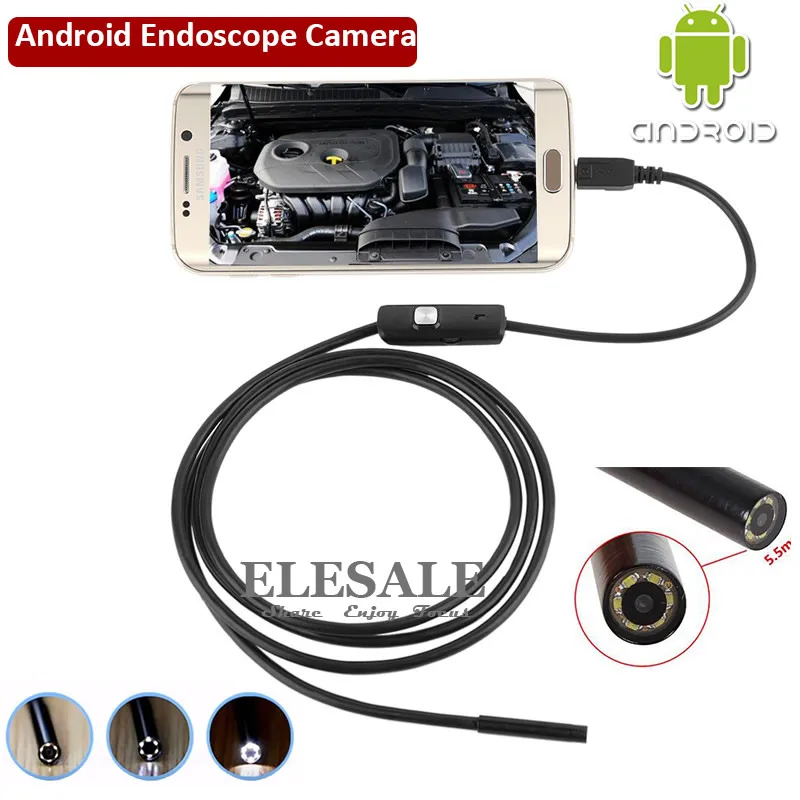 Водонепроницаемая камера эндоскоп 5 мм 1 м 6 светодиодов OTG USB Android|android borescope|endoscope