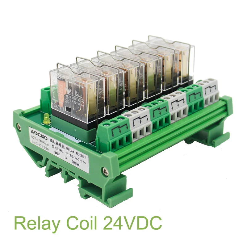 

6 Channel 1 SPDT DIN Rail Mount OMRON G2R 24V DC/AC Interface Relay Module