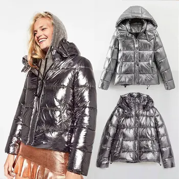 

2020 New Hot Metal Colour Women Winter Jackets Short Warm Coat Silver Sale Reflect Light Bread Style Ladies Parka Thicken Dames