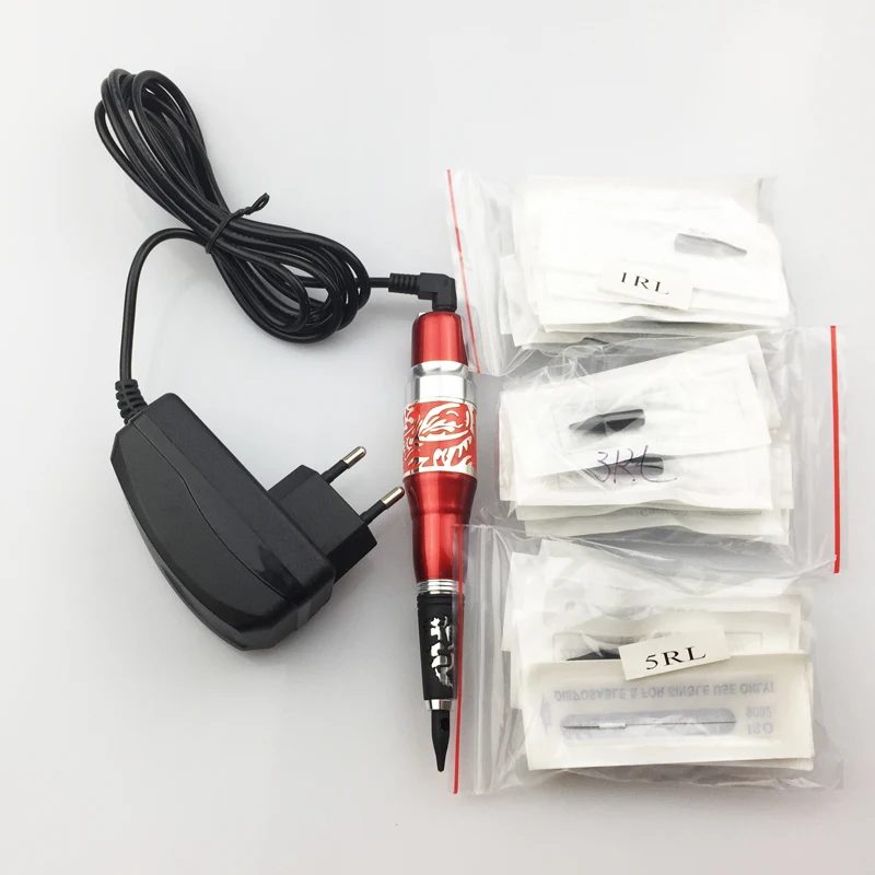 Permanent-Makeup-Machine-Pen-tattoo-Machines-Kits-30-Needles-Tips-Black-Eyebrow-Tattoo-Machines-Set
