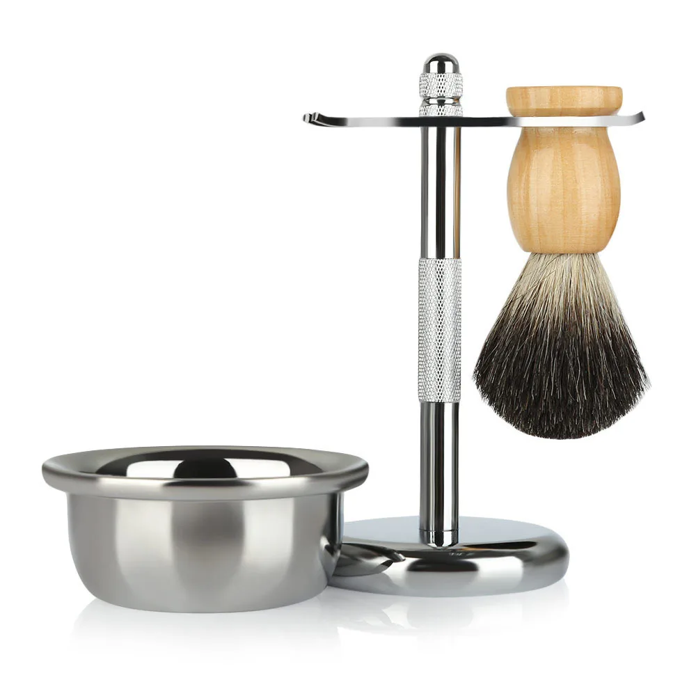 Men Classic Shaving Kit Badger Hair Brush Stand Holder Soap Bowl for