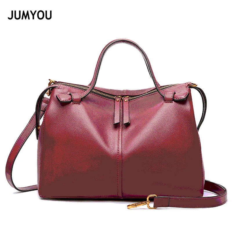 

Genuine Leather Women Cross body Bags Boston Bags Fashion Simple Vintage Red Wine Messenger Bags For Female Soft Mochilas Mujer