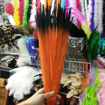 

Hot Selling! 100pcs/lot 20-22inches / 50-55cm Orange and Black double color pheasant feather For Wedding Decor,Party Supplies