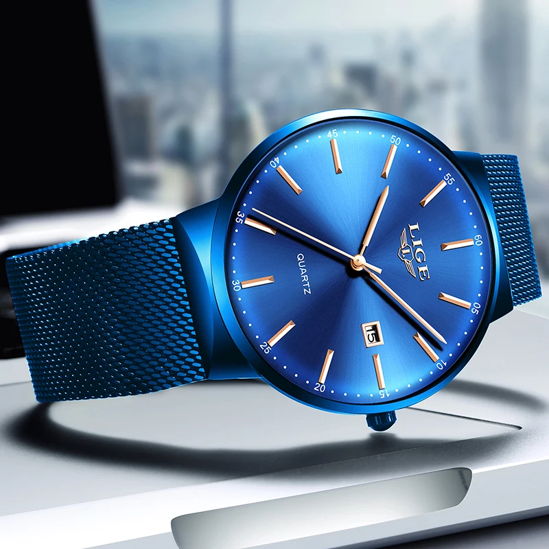 LIGE Men's Watches New Luxury Watch Men Fashion Sports Quartz Watch Stainless Steel Mesh Strap Ultra Thin Dial Date Blue Clock LIGE Men's Watches New Luxury Watch Men Fashion Sports Quartz Watch Stainless Steel Mesh Strap Ultra Thin Dial Date Blue Clock