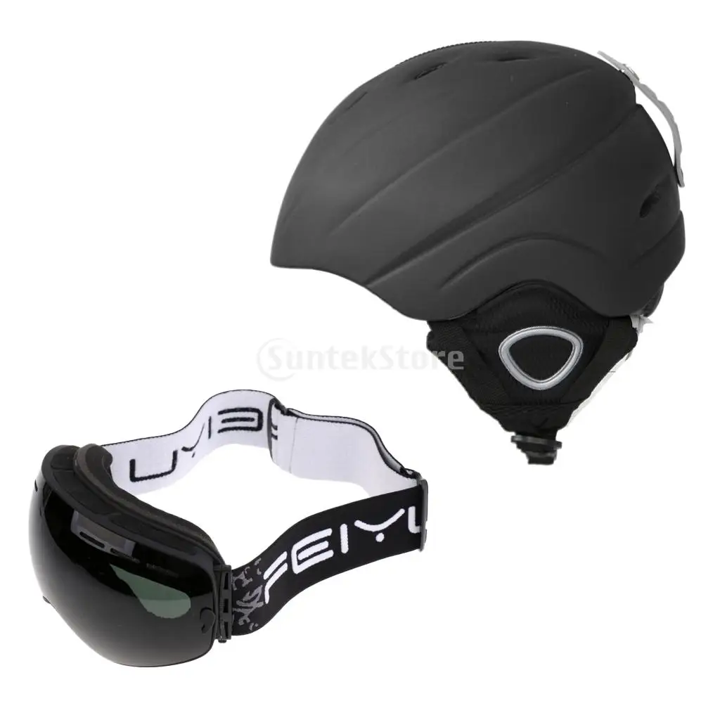 

Unisex Ski Snowboard Helmet with Earmuffs + Pro Ski Snowboard Snow Goggles - Great Ski Equipment for Winter Snow Sport