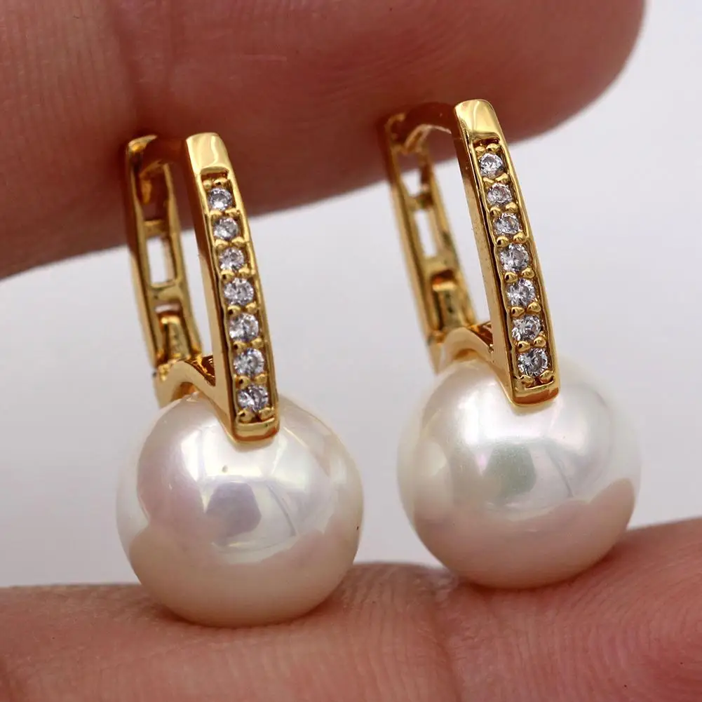 

Women Fashion Faux Pearl Rhinestone Inlaid Leaverback Earrings Party Jewelry new