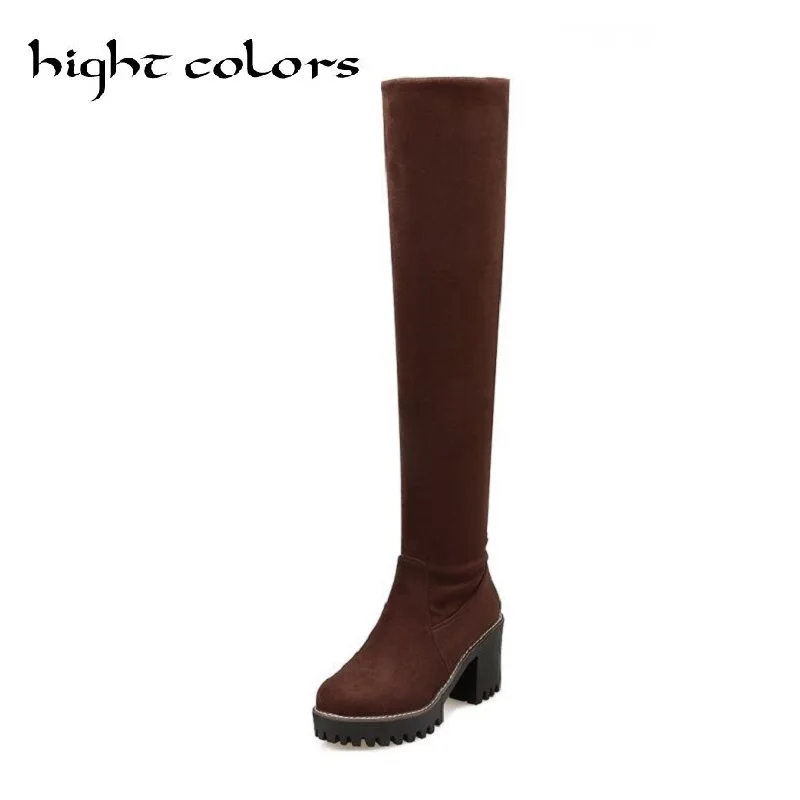 

Fashion Senior Velvet Elastic Boots Thick Heel Round Toe High-Heeled Sexy Shoes Plus Size 41 42 43 Over-The-Knee Women's Boots