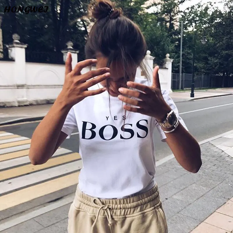 Женская футболка, новинка, летняя мода, с надписью Boss, круглый вырез, модные футболки, короткий рукав, хлопковая Футболка для женщин