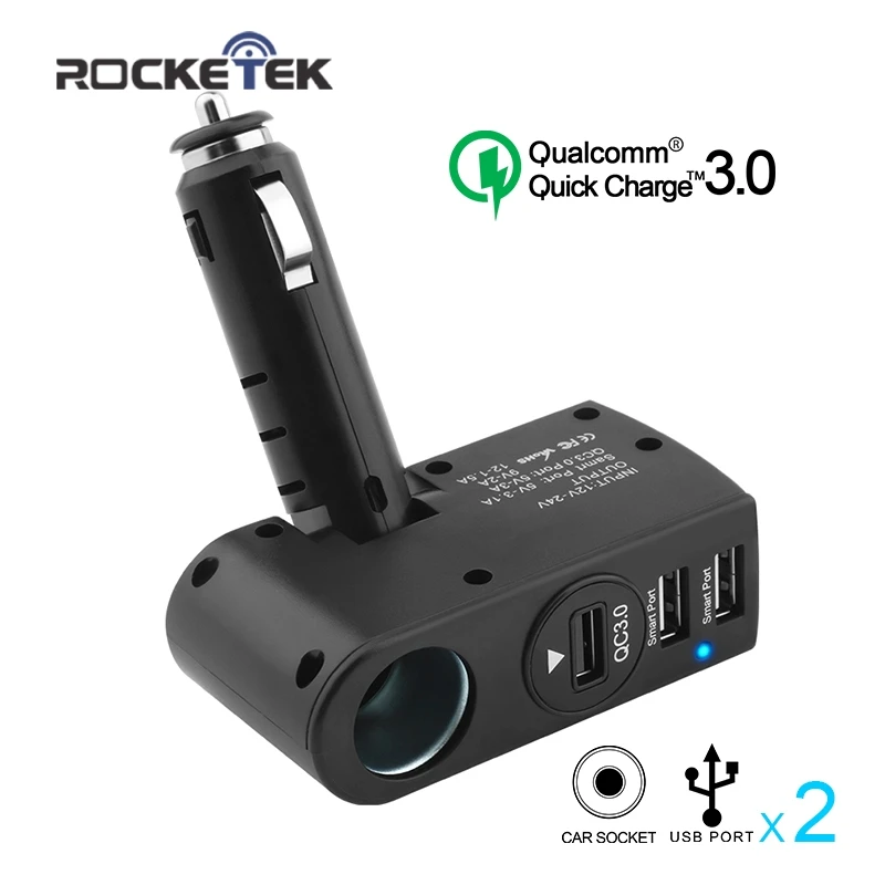 

Rocketek multi usb car charger 3A 3 USB fast quick charge QC 3.0 Socket Cigarette Lighter phone Universal for iphone xiaomi HTC