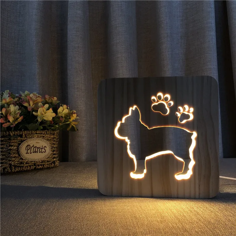 

CUSTOMIZED LED Lighting Gift French Bulldog Lamp LED USB 3D Night Lamp Baby Room Decoration Wooden Decor Lights Gift IY801101-84
