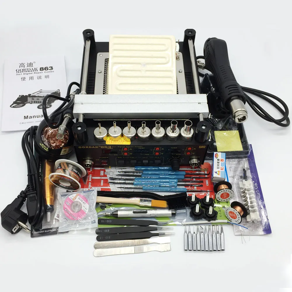 BGA rework station Gordak 863 3 in1 Heat Gun Soldering Station+Electric soldering iron+IR preheating station for BGA SMD repair цена BGA rework station Gordak 863 3 in1 Heat Gun Soldering Station+Electric soldering iron+IR preheating station for BGA SMD repair цены онлайн