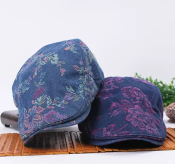 

2018 New Berets Hats New Summer Outdoor Sports Cowboy Cloth Flower Peaked Cap, Berets Caps For Men Casual Peaked Caps
