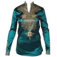 Cheap Fashion Design V neck Male Satin Blouse Tops African Print Shirt Dashiki Style Traditional Africa