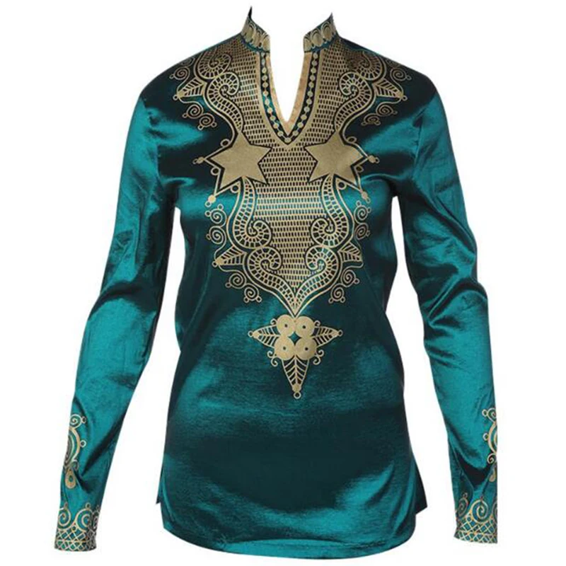 Cheap Fashion Design V neck Male Satin Blouse Tops African Print font b Shirt b font