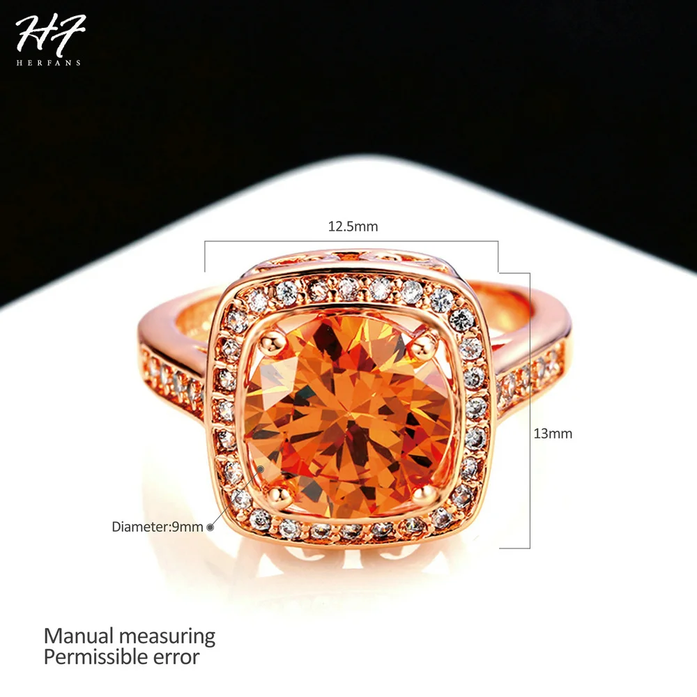 Trendy Champagne Crystal Rings for Women AAA+ Cubic Zirconia Rose Gold Color Fashion Jewelry Xmas Gift for Girls R057