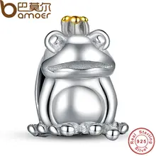 Authentic 925 Sterling Silver Frog Prince Animal Pet Charm Fit Bracelet with 14 Gold Plated Crown Jewelry Making PAS007