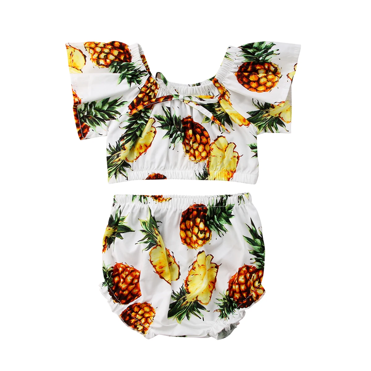 Cute Kids Baby Girls Pineapple Print Off Shoulder Crop Tops Shorts Pants Outfits Clothes | Детская одежда и обувь