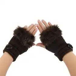 2017 модные роскошные брендовые зимние Перчатки Для женщин девочек Теплая зима искусственного кролика Мех животных наручные пальцев