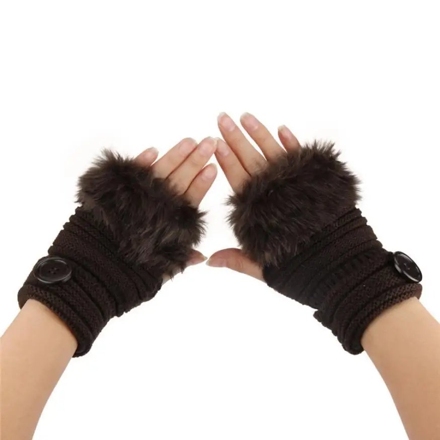 

2018 fashion luxury brand winter gloves Women Girl Warm Winter Faux Rabbit Fur Wrist Fingerless Gloves Mittens fingerless glove