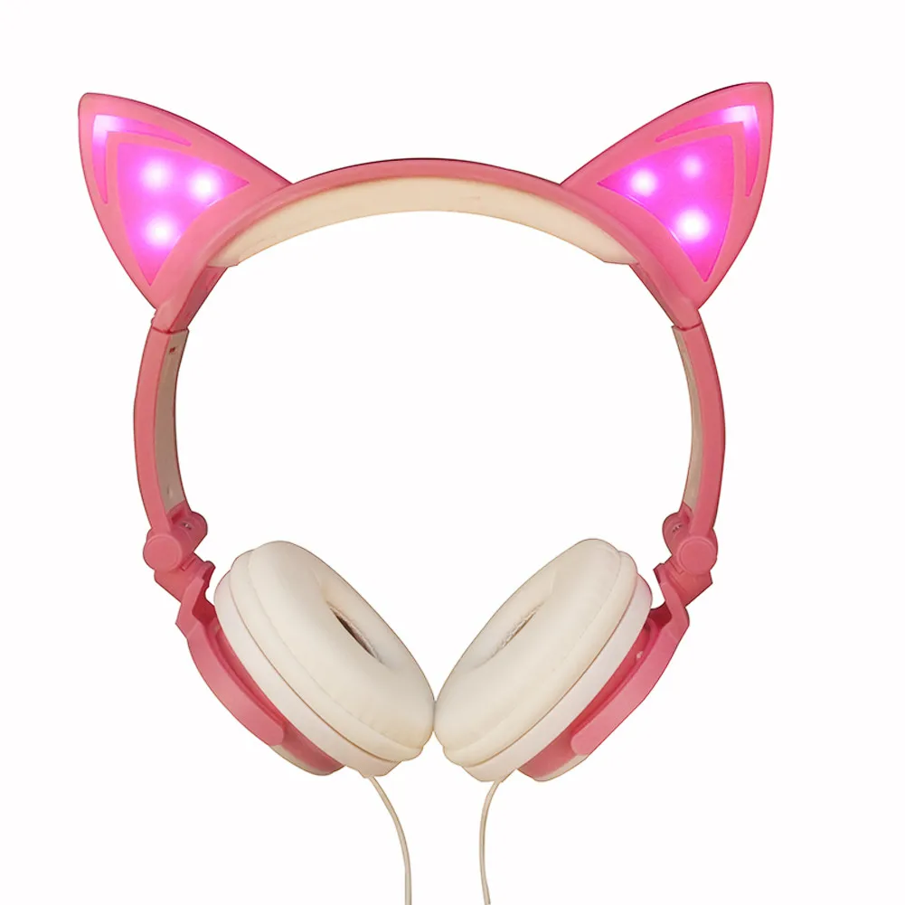 

Laptop Headphones Pink Cute Foldable Cat Ear LED Music Lights Headphone Earphone headset for Laptop MP3#20