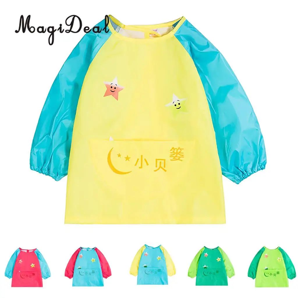 

MagiDeal Children Long Sleeve Apron Feeding Painting Waterproof Smock 5 Colors