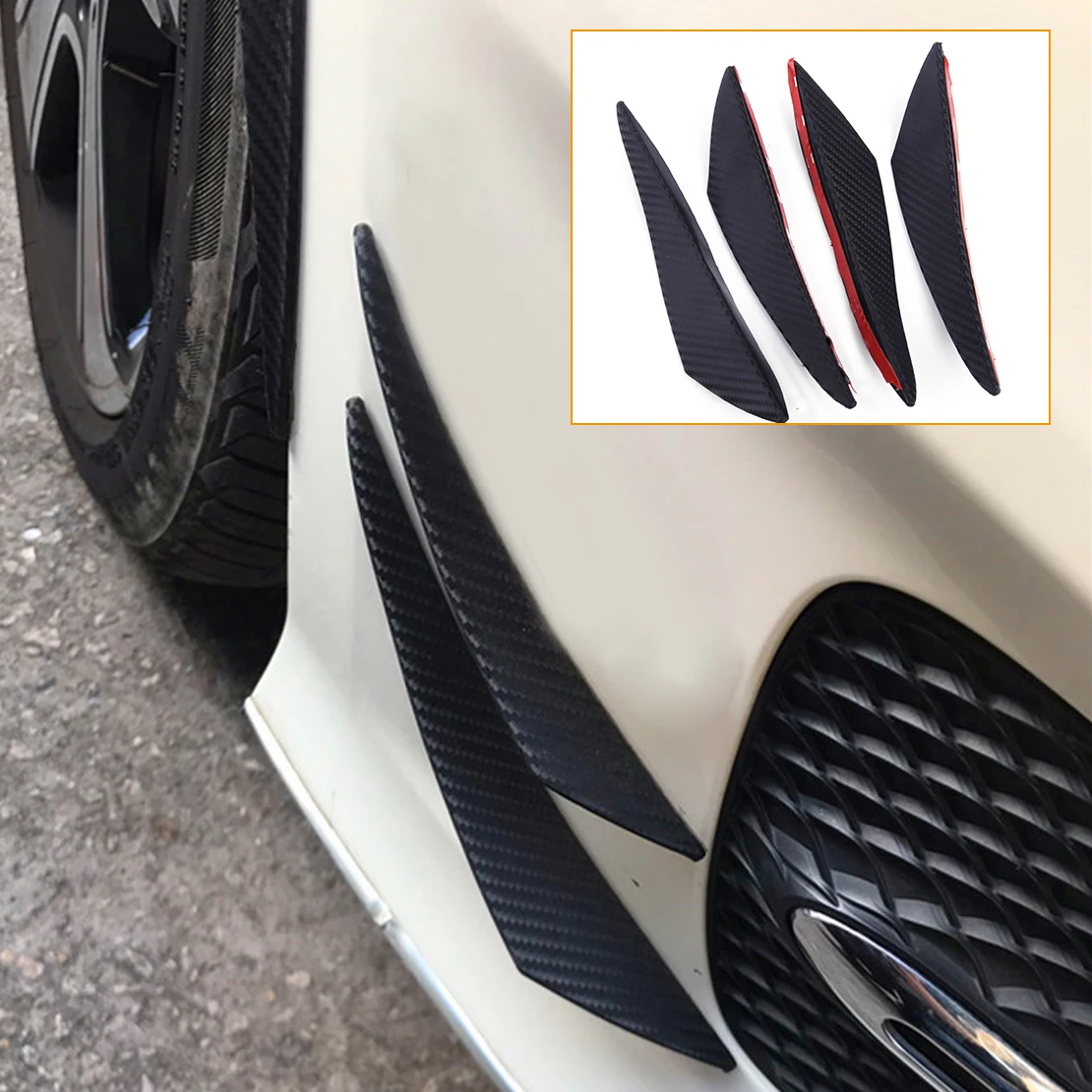 

CITALL 4pcs Universal Carbon Fiber PVC Texture Bumper Spoiler Anti-rub Scratch Protector Strip Guard Sticker