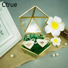 Деревенская Персонализированная Свадебная стеклянная коробка кольцо под заказ стеклянная шкатулка для украшений Пентагон геометрический медный держатель кольца