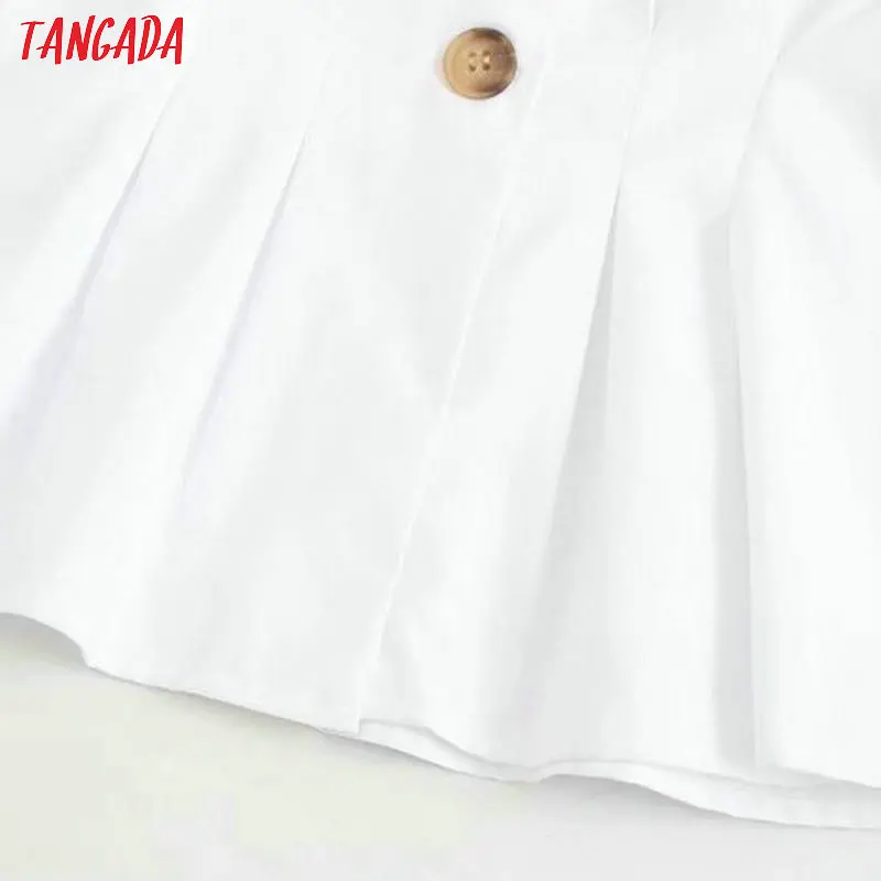 Tangada women elegant white blouse tunics design turn down collar long sleeve chic pleated shirt blusas femininas 5Z17