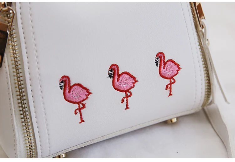 Embroidery flamingos and hearts women bag chain decoration leather handbags small women messenger bags women crossbody bags