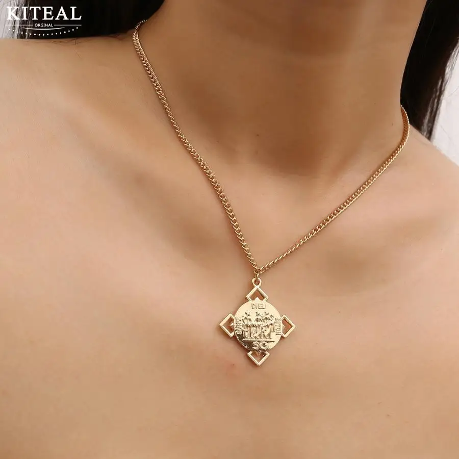 

Kiteal New arrival coin Retro simple pendant item female personality embossed creative portrait letter necklace